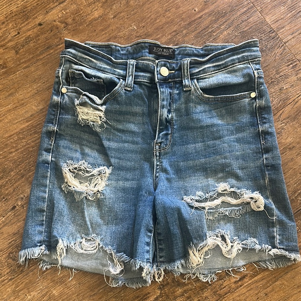 Judy Blue Distressed Blue Denim Shorts